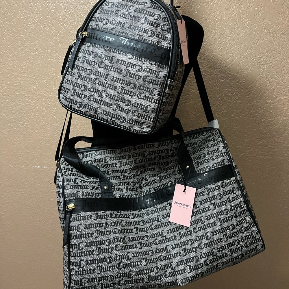 NWT Juicy couture women’s black travel bag set Duffle Backpack.
